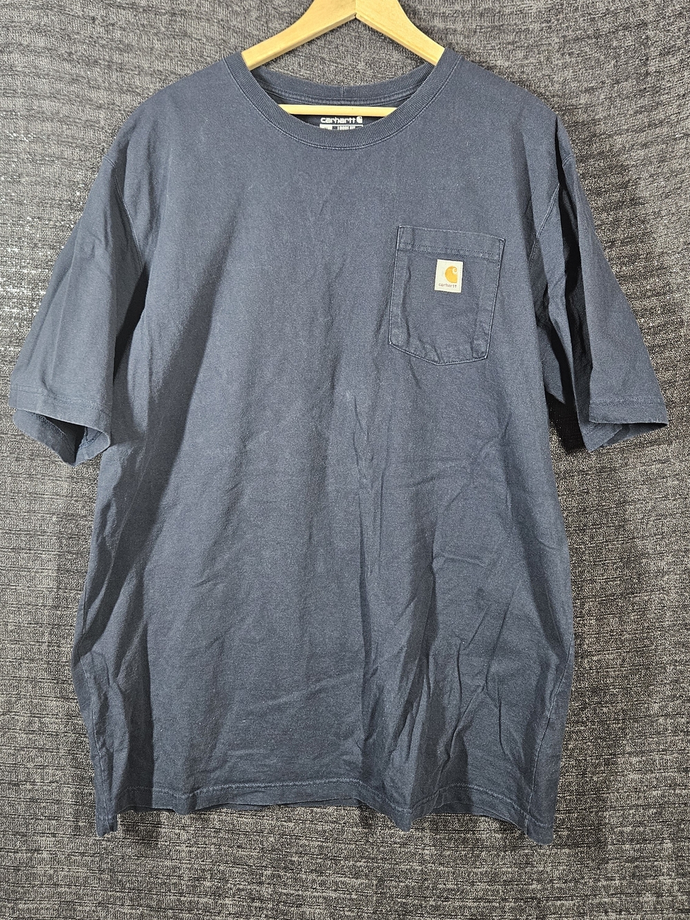 Carhartt Men Shirt XL TALL Navy Pocket Shirt Logo Loose Short Sleeve Workwear
